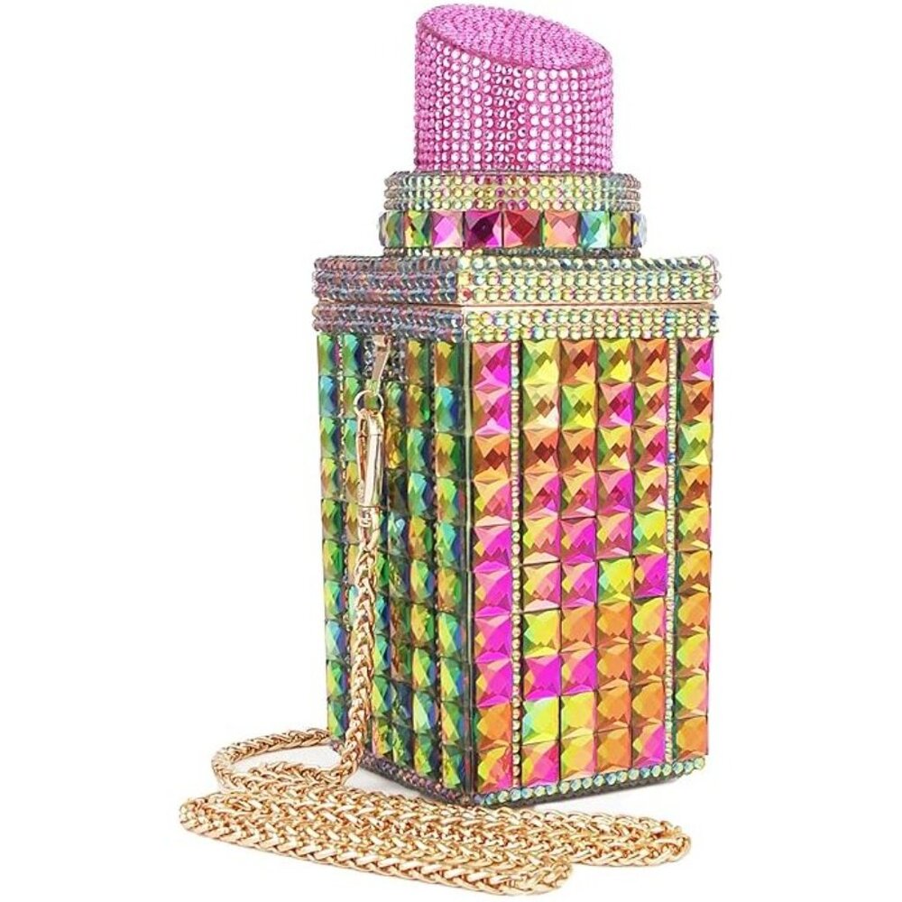 NWT Sparkling Swarovski Bling Crystal Rhinestone Lipstick Purse Pink & Red +Gift